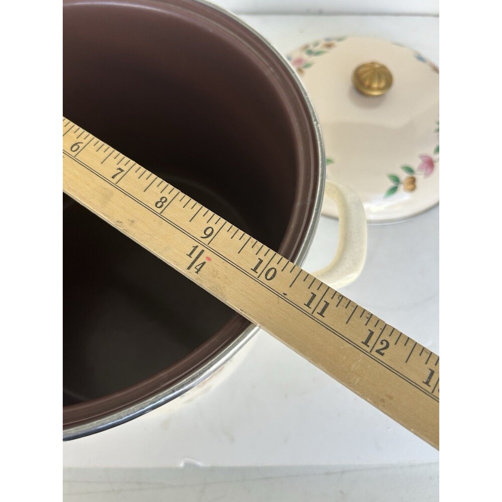 Vintage International China Heartland Enamelware 8 Qt Stock Pot Lid Brass Knob - Picture 10 of 11